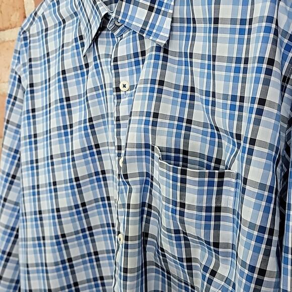 Peter Millar Hidden Button-Down Long-Sleeve Blue Plaid Dress Shirt XL - Picture 5 of 15